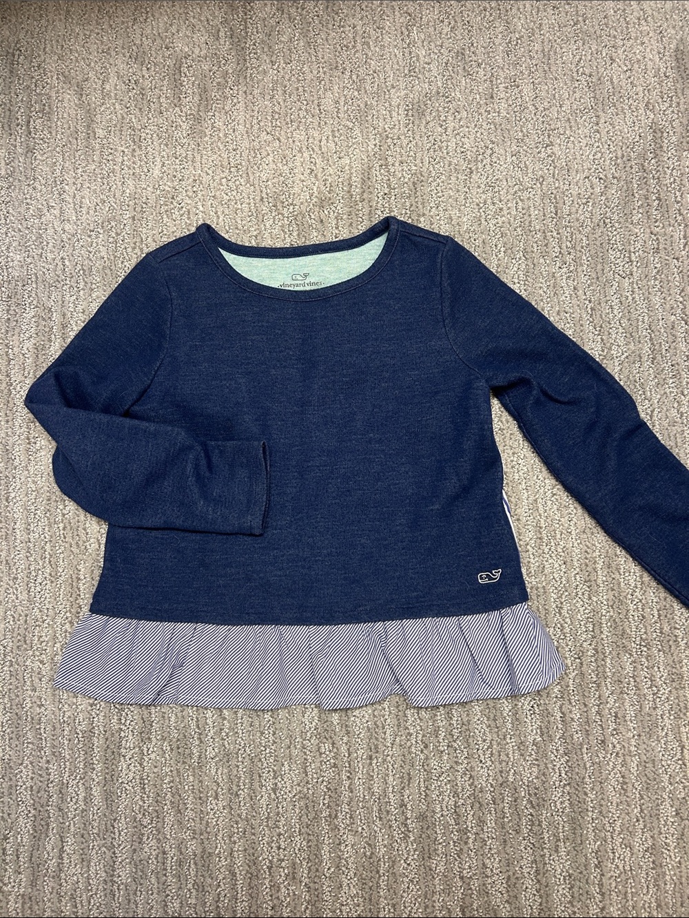 Vineyard Vines Girls' Navy Ruffle Hem Long-Sleeve Top